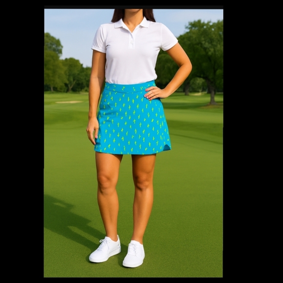 Ralph Lauren RLX Pull On Golf Skirt with Built in Shorts Blue Cactus Size Large - Picture 6 of 9